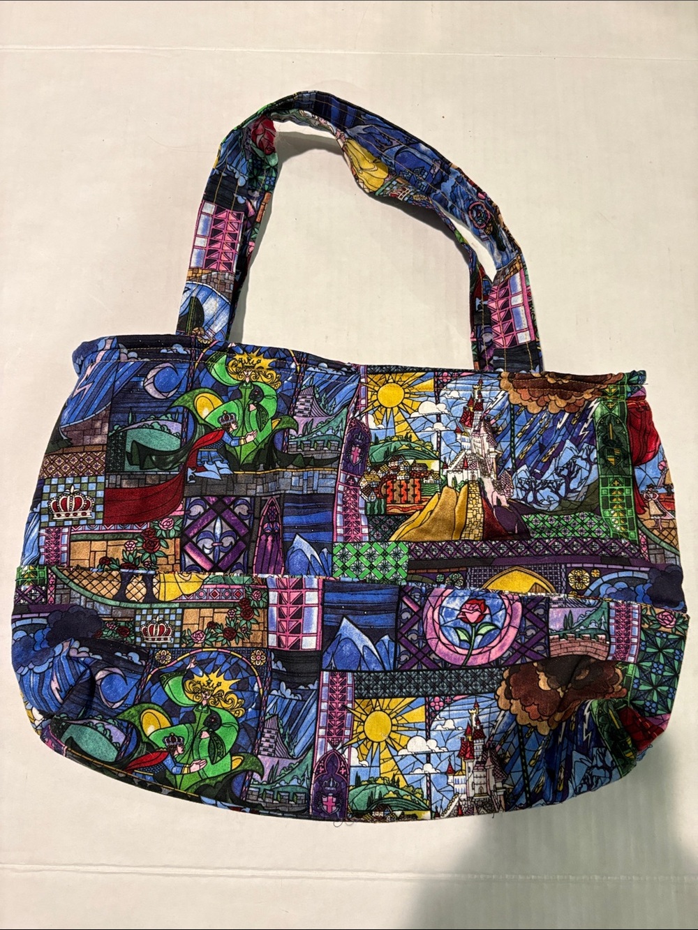 Beauty and the beast inspired Colorful Stained Glass Pattern Tote Bag
